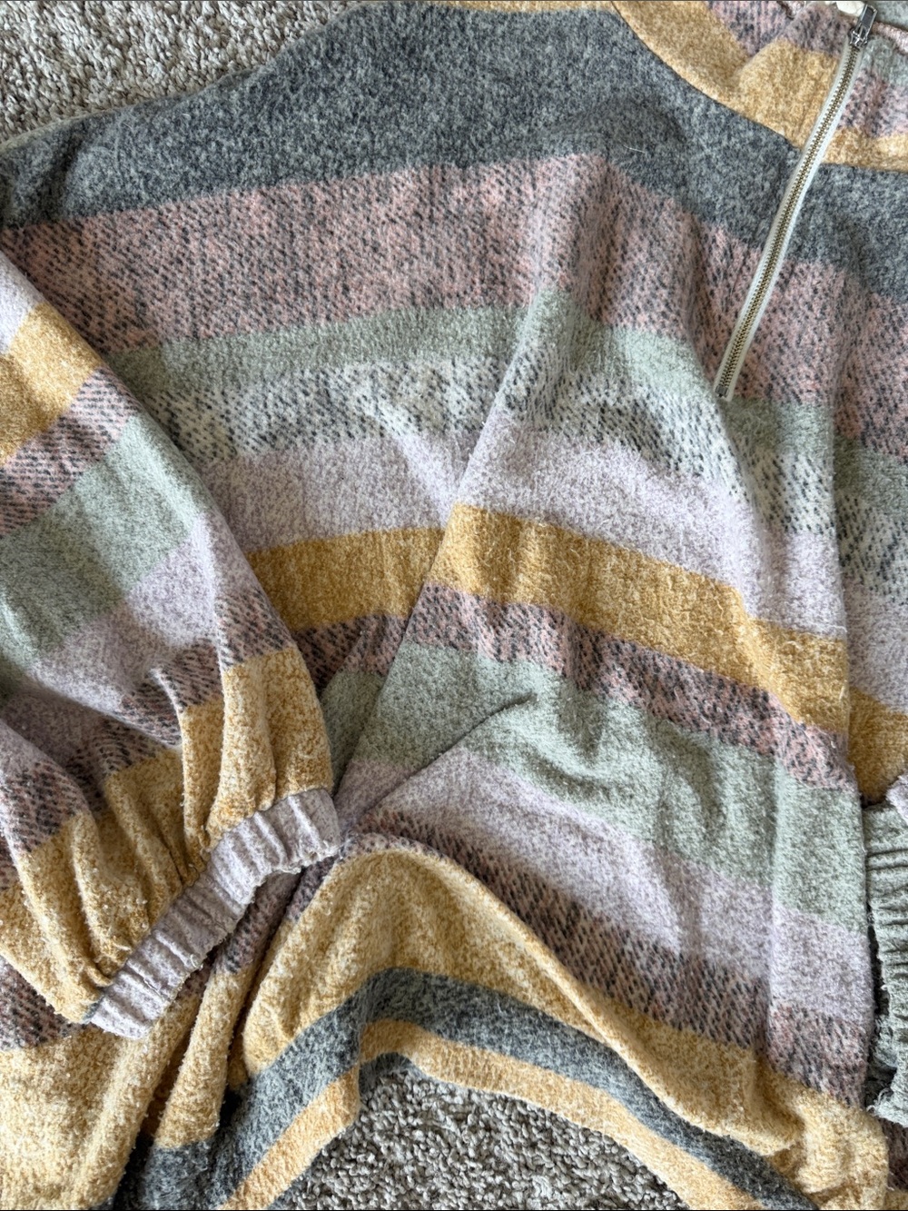 Peach Love California Pastel Striped Oversized Cropped Half-Zip Sweater